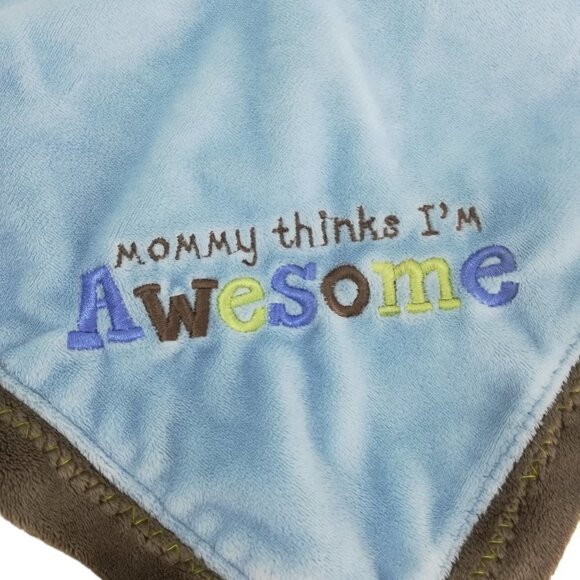 Carters Monkey Blue Brown Mommy Thinks I'm Awesome Rattle Lovey Lovie Satin - Picture 3 of 6